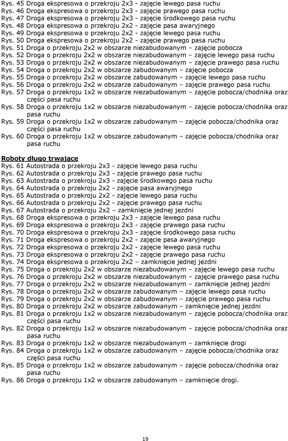 49 Droga ekspresowa o przekroju 2x2 - zajęcie lewego pasa ruchu Rys. 50 Droga ekspresowa o przekroju 2x2 - zajęcie prawego pasa ruchu Rys.