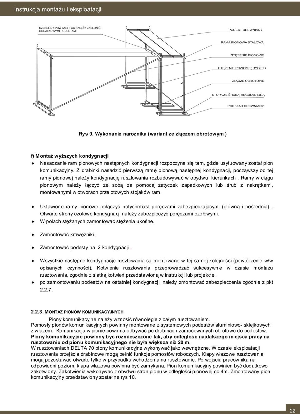 Wykonnie nrożnik (wrint ze złączem obrotowym ) f) Montż wyższych kondygncji Nsdznie rm pionowych nstępnych kondygncji rozpoczyn się tm, gdzie usytuowny zostł pion komunikcyjny.