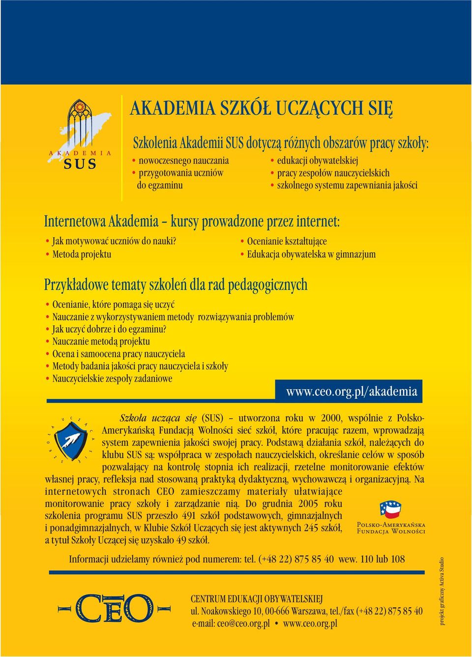 Metoda projektu Przykładowe tematy szkoleń dla rad pedagogicznych Ocenianie, które pomaga się uczyć Nauczanie z wykorzystywaniem metody rozwiązywania problemów Jak uczyć dobrze i do egzaminu?