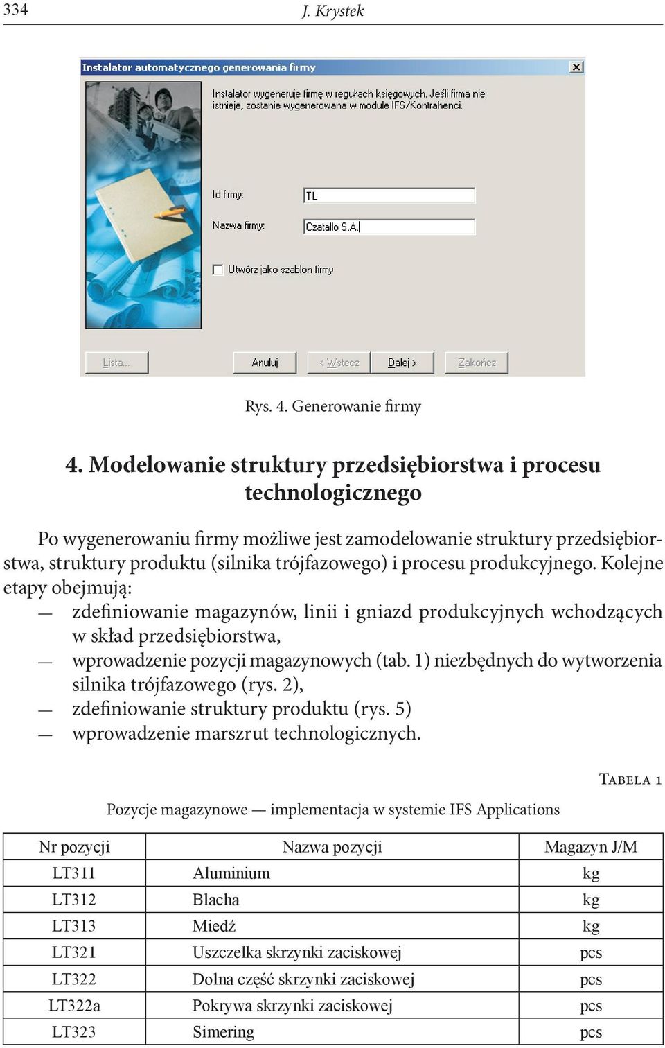 produkcyjnego. Kolejne etapy obejmują: zdefiniowanie magazynów, linii i gniazd produkcyjnych wchodzących w skład przedsiębiorstwa, wprowadzenie pozycji magazynowych (tab.