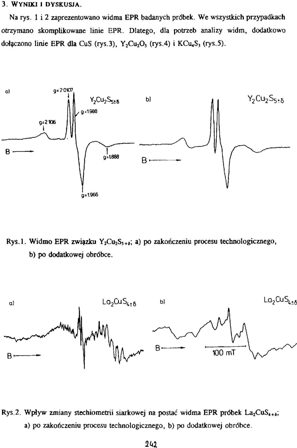 Dlatego, dla potrzeb analizy widm, dodatkowo dołączono linie EPR dla CuS (rys.3), Y 2 O 3 (rys.4) i KCi^S, (rys.5). Y 2 S 5. 6 9=1.