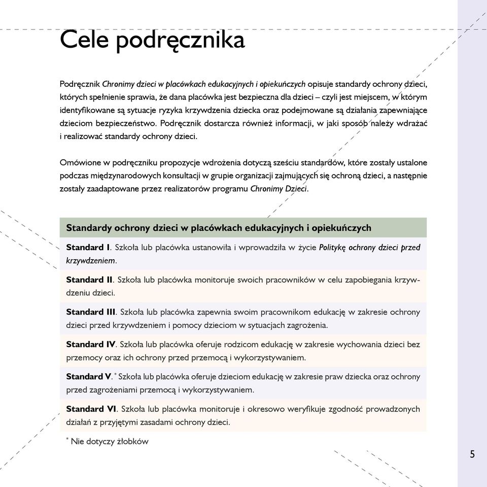 Podręcznik dostarcza również informacji, w jaki sposób należy wdrażać i realizować standardy ochrony dzieci.