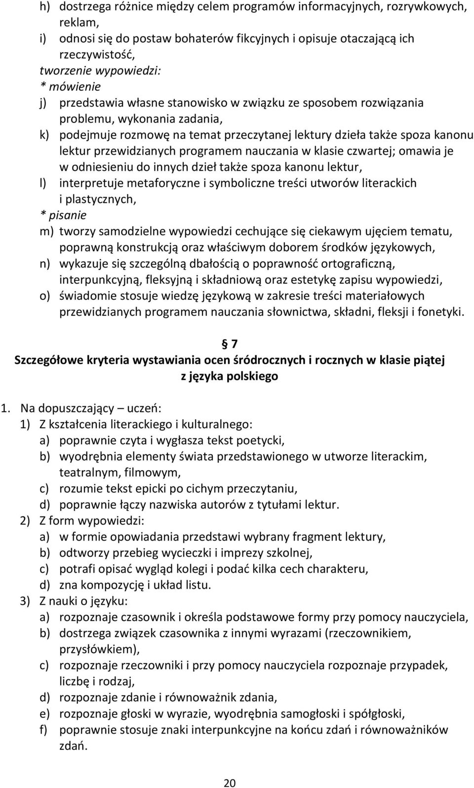 programem nauczania w klasie czwartej; omawia je w odniesieniu do innych dzieł także spoza kanonu lektur, l) interpretuje metaforyczne i symboliczne treści utworów literackich i plastycznych, *