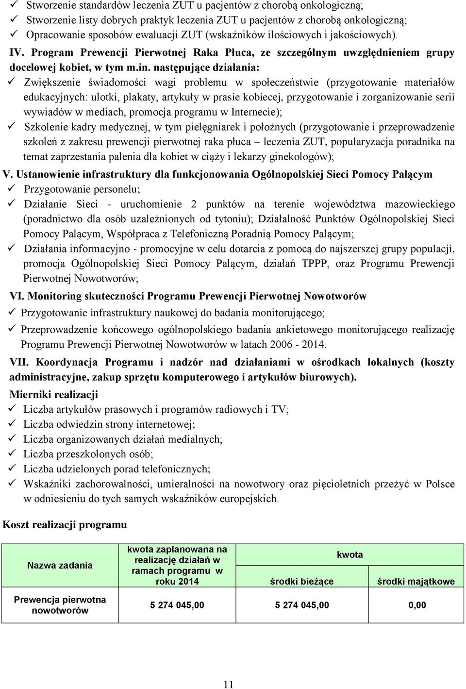 następujące działania: Zwiększenie świadomości wagi problemu w społeczeństwie (przygotowanie materiałów edukacyjnych: ulotki, plakaty, artykuły w prasie kobiecej, przygotowanie i zorganizowanie serii