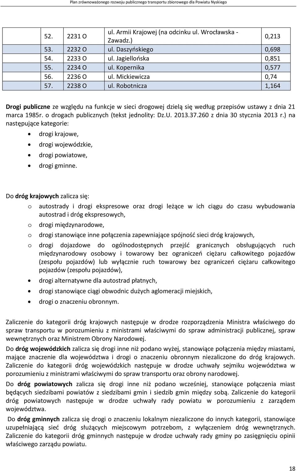 o drogach publicznych (tekst jednolity: Dz.U. 2013.37.260 z dnia 30 stycznia 2013 r.) na następujące kategorie: drogi krajowe, drogi wojewódzkie, drogi powiatowe, drogi gminne.