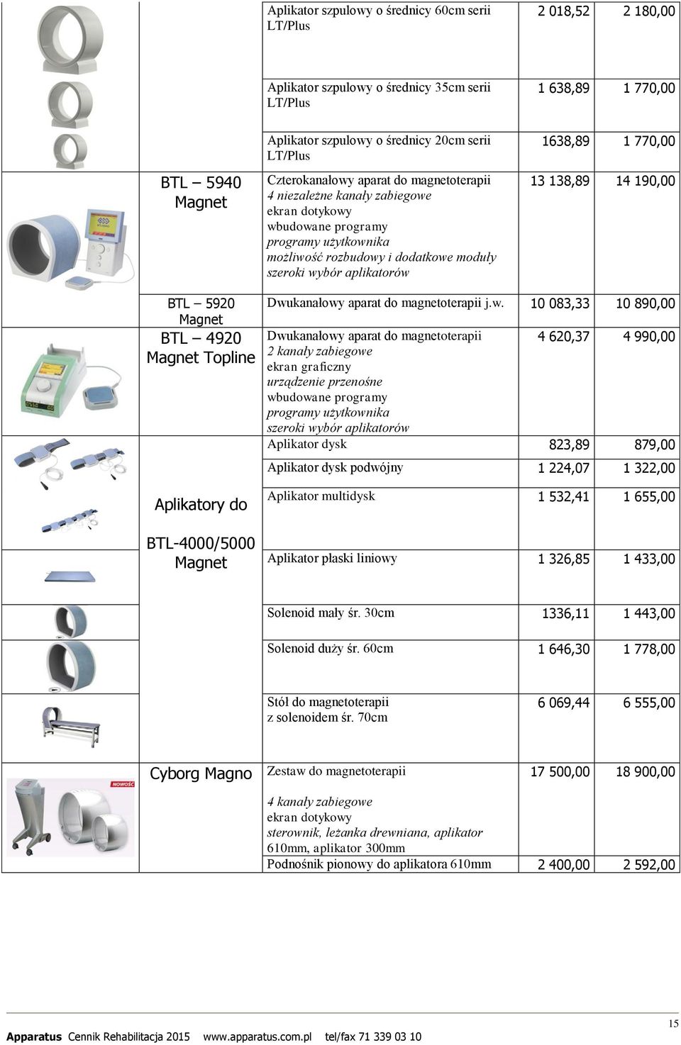 770,00 13 138,89 14 190,00 BTL 5920 Magnet BTL 4920 Magnet Topline Aplikatory do BTL-4000/5000 Magnet Dwu