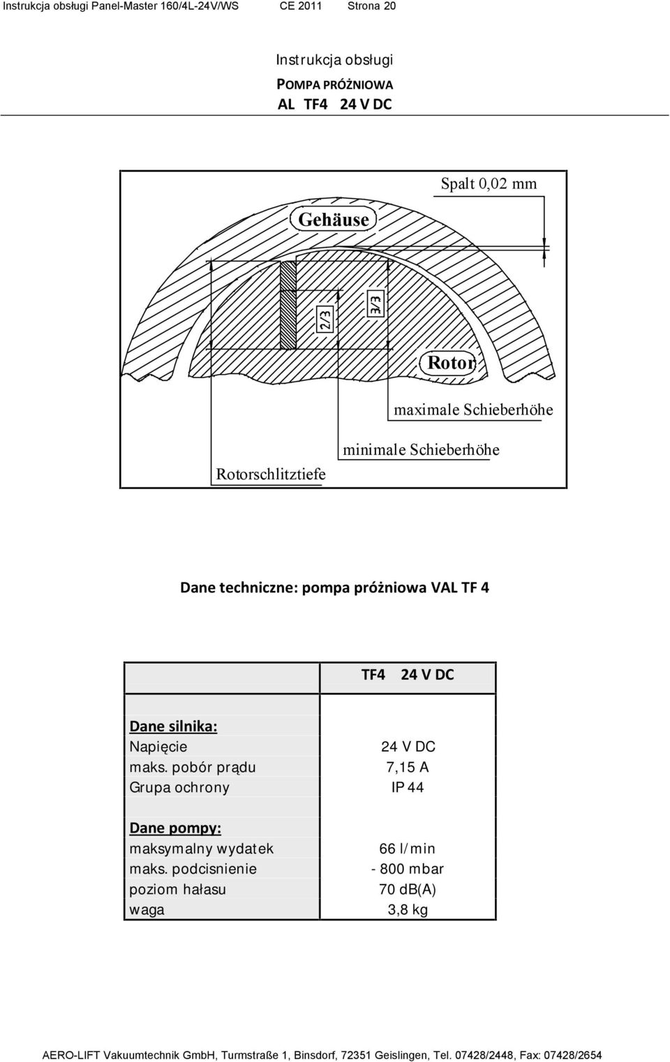 techniczne: pompa próżniowa VAL TF 4 TF4 24 V DC Dane silnika: Napięcie 24 V DC maks.