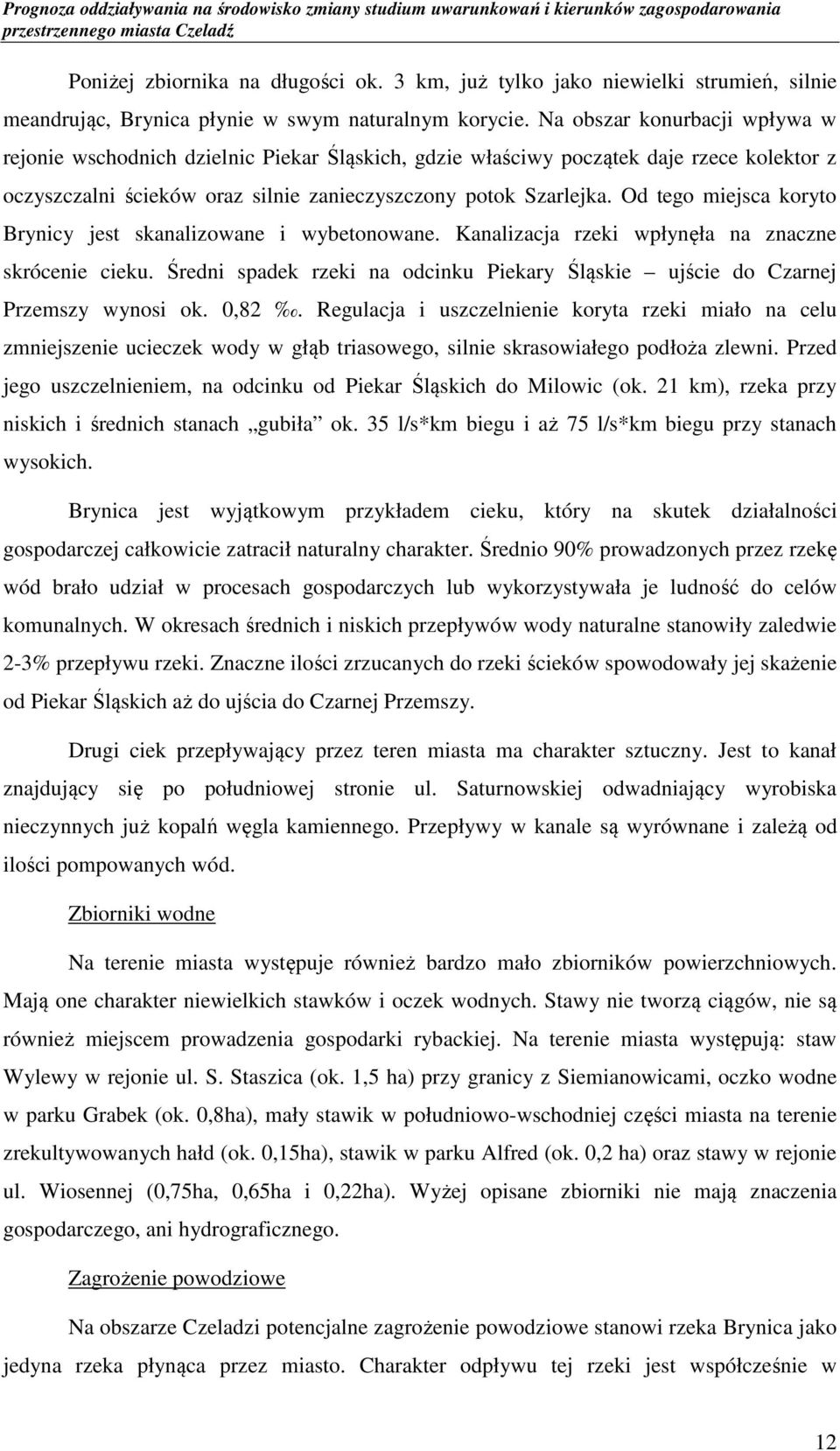 Od tego miejsca koryto Brynicy jest skanalizowane i wybetonowane. Kanalizacja rzeki wpłynęła na znaczne skrócenie cieku.