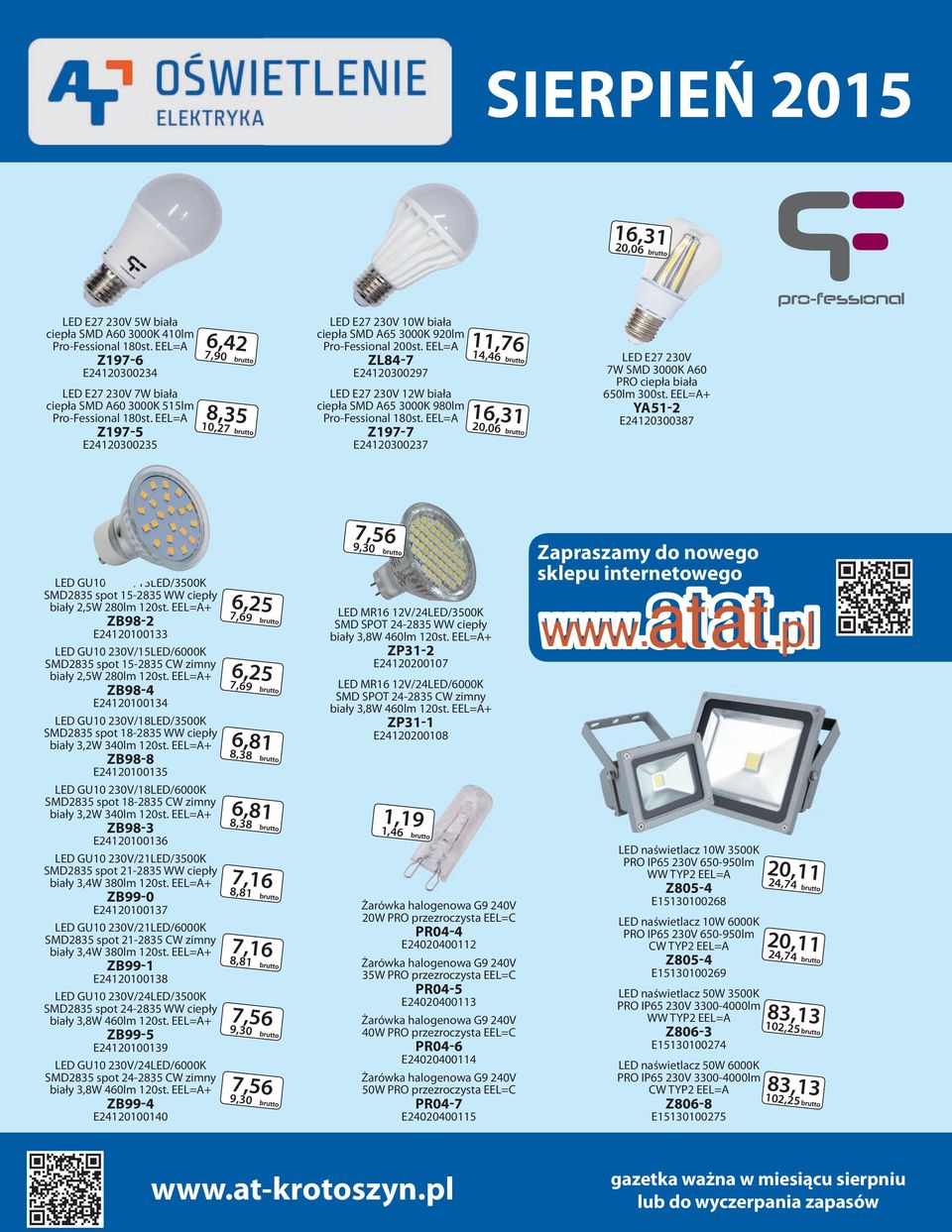 EEL=A ZL84-7 E24120300297 LED E27 230V 12W biała ciepła SMD A65 3000K 980lm Pro-Fessional 180st.
