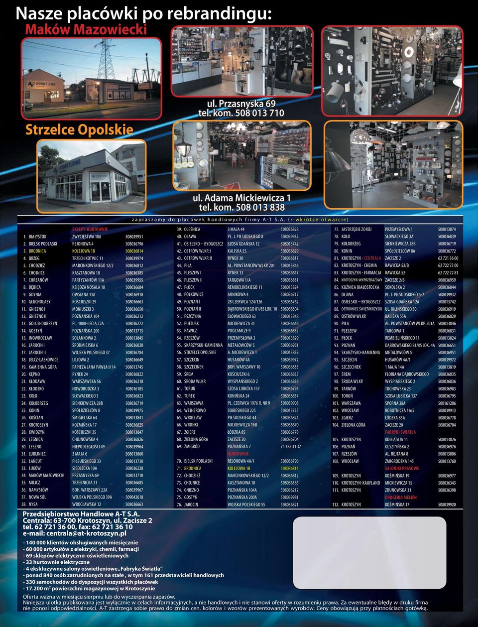 CHRZANÓW PARTYZANTÓW 11A 508039955 8. DĘBICA KSIĘDZA NOSALA 10 508036684 9. GDYNIA OWSIANA 11A 508036918 10. GŁUCHOŁAZY KOŚCIUSZKI 29 508036663 11. GNIEZNO I MONIUSZKI 3 508036650 12.
