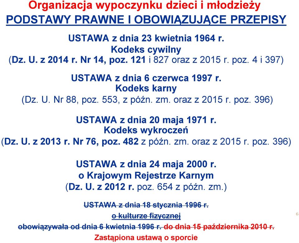 482 z późn. zm. oraz z 2015 r. poz. 396) USTAWA z dnia 24 maja 2000 r. o Krajowym Rejestrze Karnym (Dz. U. z 2012 r. poz. 654 z późn. zm.) USTAWA z dnia 18 stycznia 1996 r.