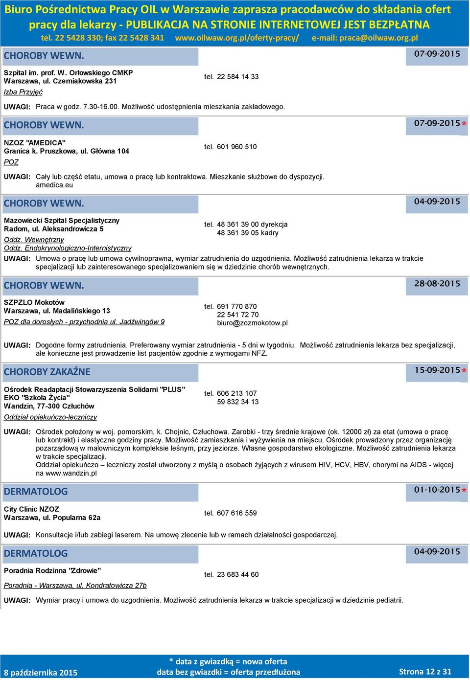 eu Mazowiecki Szpital Specjalistyczny Radom, ul. Aleksandrowicza 5 tel. 48 361 39 00 dyrekcja 48 361 39 05 kadry Oddz. Wewnętrzny Oddz.