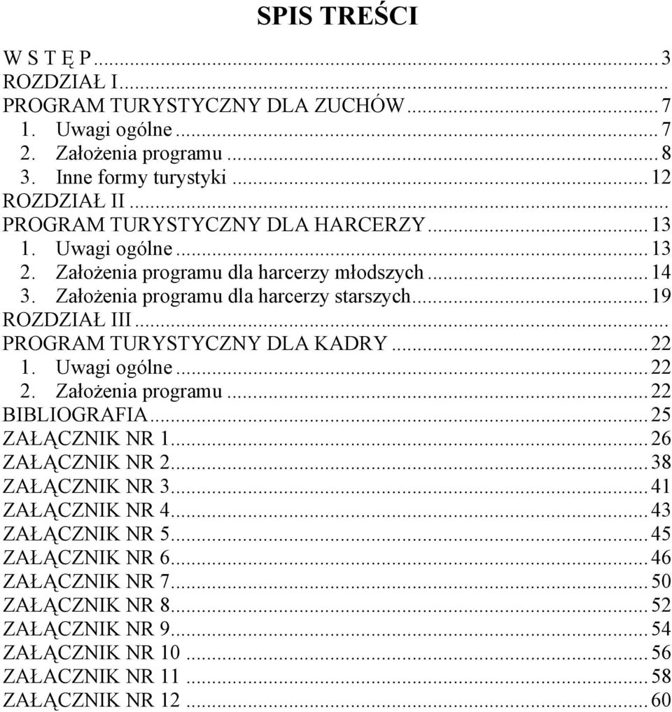 .. PROGRAM TURYSTYCZNY DLA KADRY... 22 1. Uwagi ogólne... 22 2. Założenia programu... 22 BIBLIOGRAFIA... 25 ZAŁĄCZNIK NR 1... 26 ZAŁĄCZNIK NR 2... 38 ZAŁĄCZNIK NR 3.