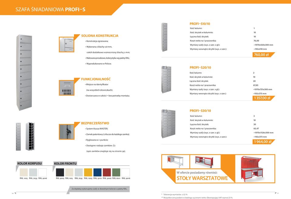 ): ~192x418 mm 760,00 zł PROFI S20/10 Ilość skrytek w kolumnie: 10 Łączna ilość skrytek: 20 Koszt netto na 1 pracownika: 67,85 ~1970x751x300 mm Wymiary wewnątrz skrytki ):