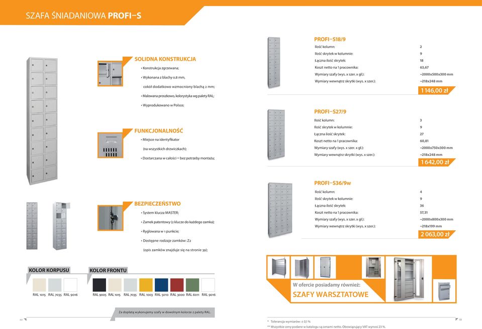 ): ~218x248 mm 1 146,00 zł PROFI S27/9 Ilość kolumn: 3 Ilość skrytek w kolumnie: 9 Łączna ilość skrytek: 27 Koszt netto na 1 pracownika: 60,81 ~2000x750x300 mm Wymiary wewnątrz