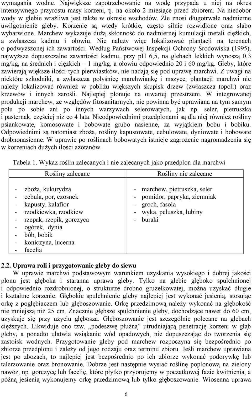 Marchew wykazuje dużą skłonność do nadmiernej kumulacji metali ciężkich, a zwłaszcza kadmu i ołowiu. Nie należy więc lokalizować plantacji na terenach o podwyższonej ich zawartości.