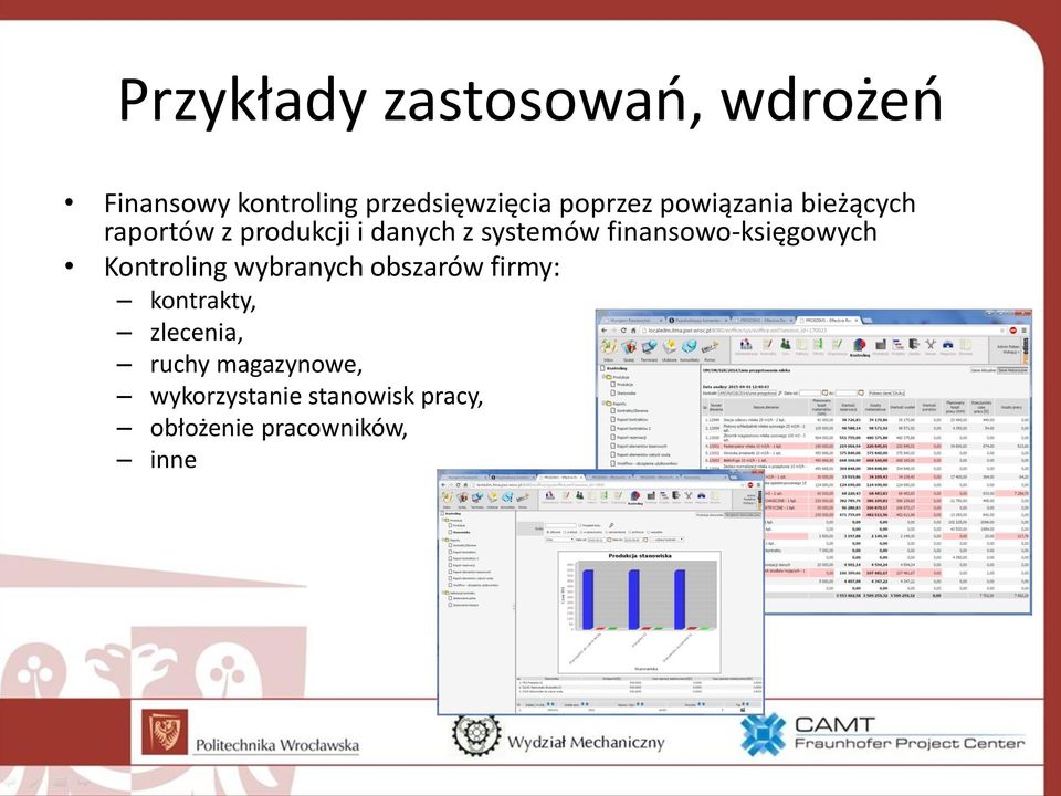 finansowo-księgowych Kontroling wybranych obszarów firmy: kontrakty,