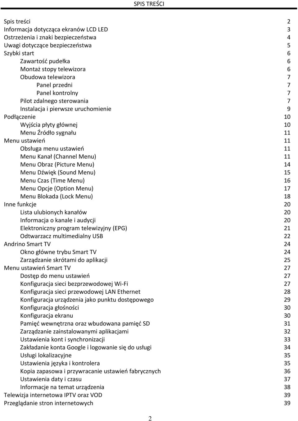 Obsługa menu ustawień 11 Menu Kanał (Channel Menu) 11 Menu Obraz (Picture Menu) 14 Menu Dźwięk (Sound Menu) 15 Menu Czas (Time Menu) 16 Menu Opcje (Option Menu) 17 Menu Blokada (Lock Menu) 18 Inne