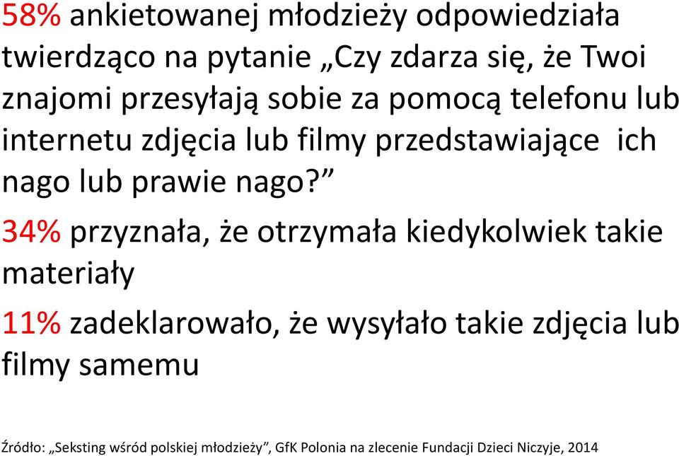 nago? 34% przyznała, że otrzymała kiedykolwiek takie materiały 11% zadeklarowało, że wysyłało takie