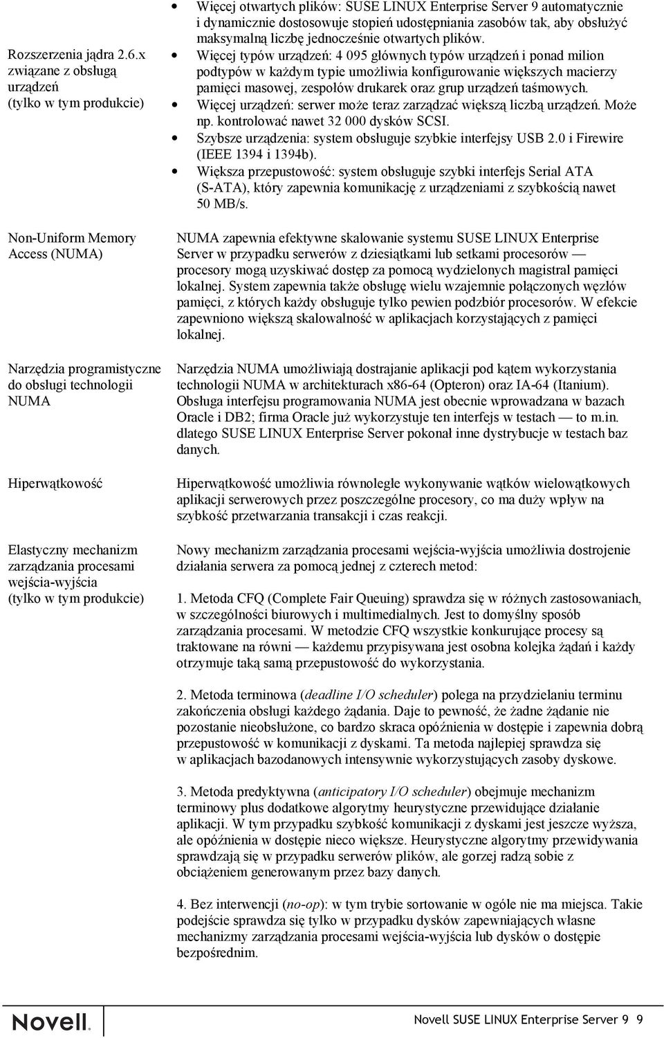 otwartych plików: SUSE LINUX Enterprise Server 9 automatycznie i dynamicznie dostosowuje stopień udostępniania zasobów tak, aby obsłużyć maksymalną liczbę jednocześnie otwartych plików.