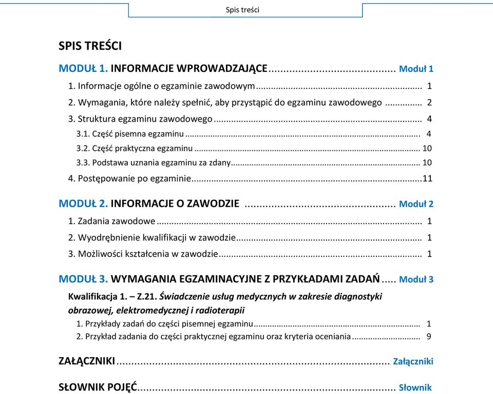 Zadania zawodowe... 1 W... 1 M... 1 MODUŁ WYMAGANIA EGZAMINACYJNE Z PRZYKŁADAMI ZADAŃ... M Kwalifikacja 1. Z.21.