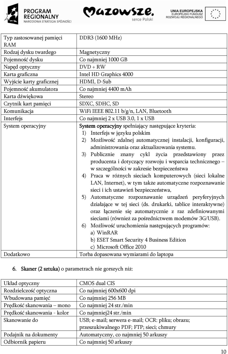 11 b/g/n, LAN, Bluetooth Interfejs Co najmniej 2 x USB 3.