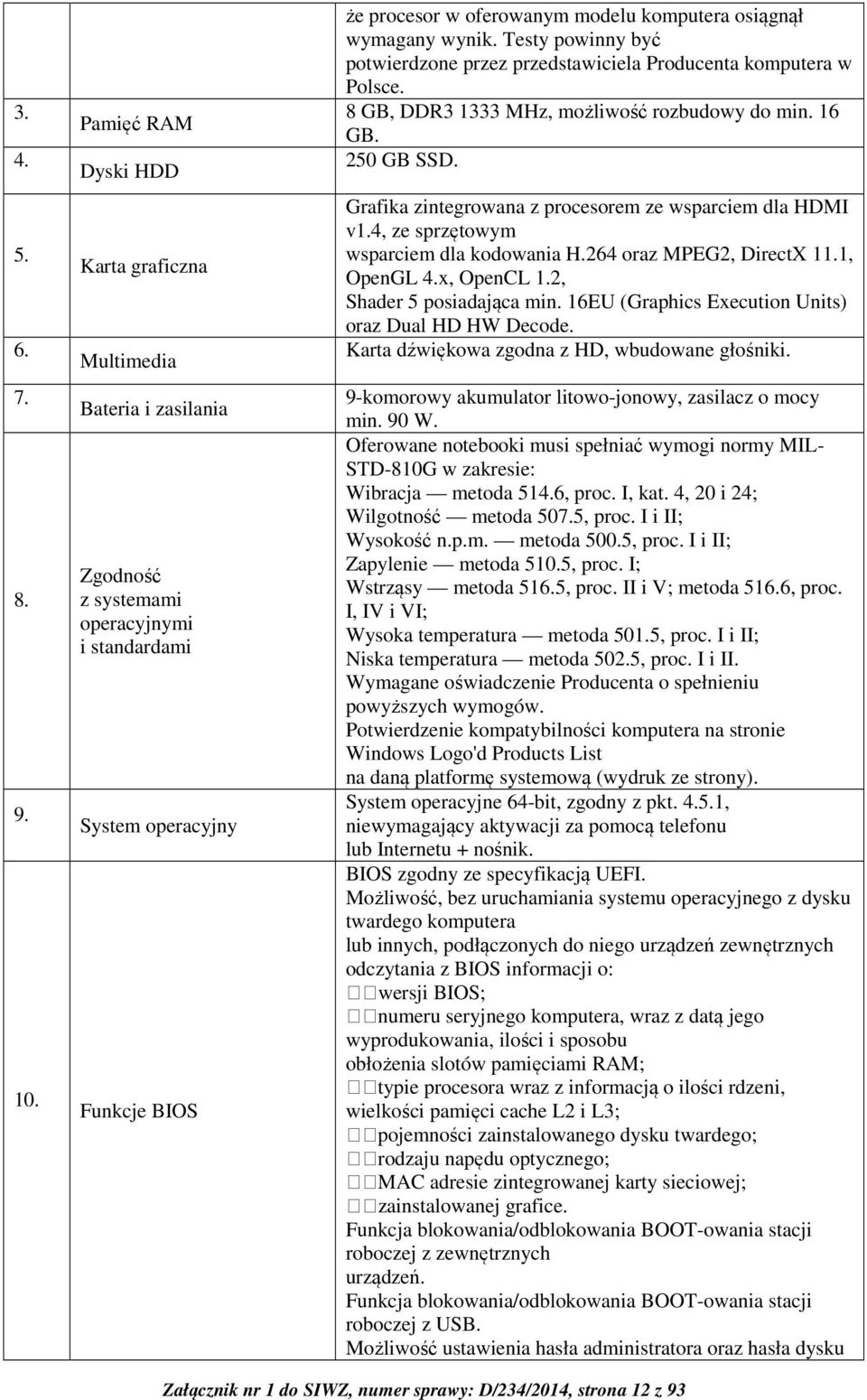 wymagany wynik. Testy powinny być potwierdzone przez przedstawiciela Producenta komputera w Polsce. 8 GB, DDR3 1333 MHz, możliwość rozbudowy do min. 16 GB. 250 GB SSD.
