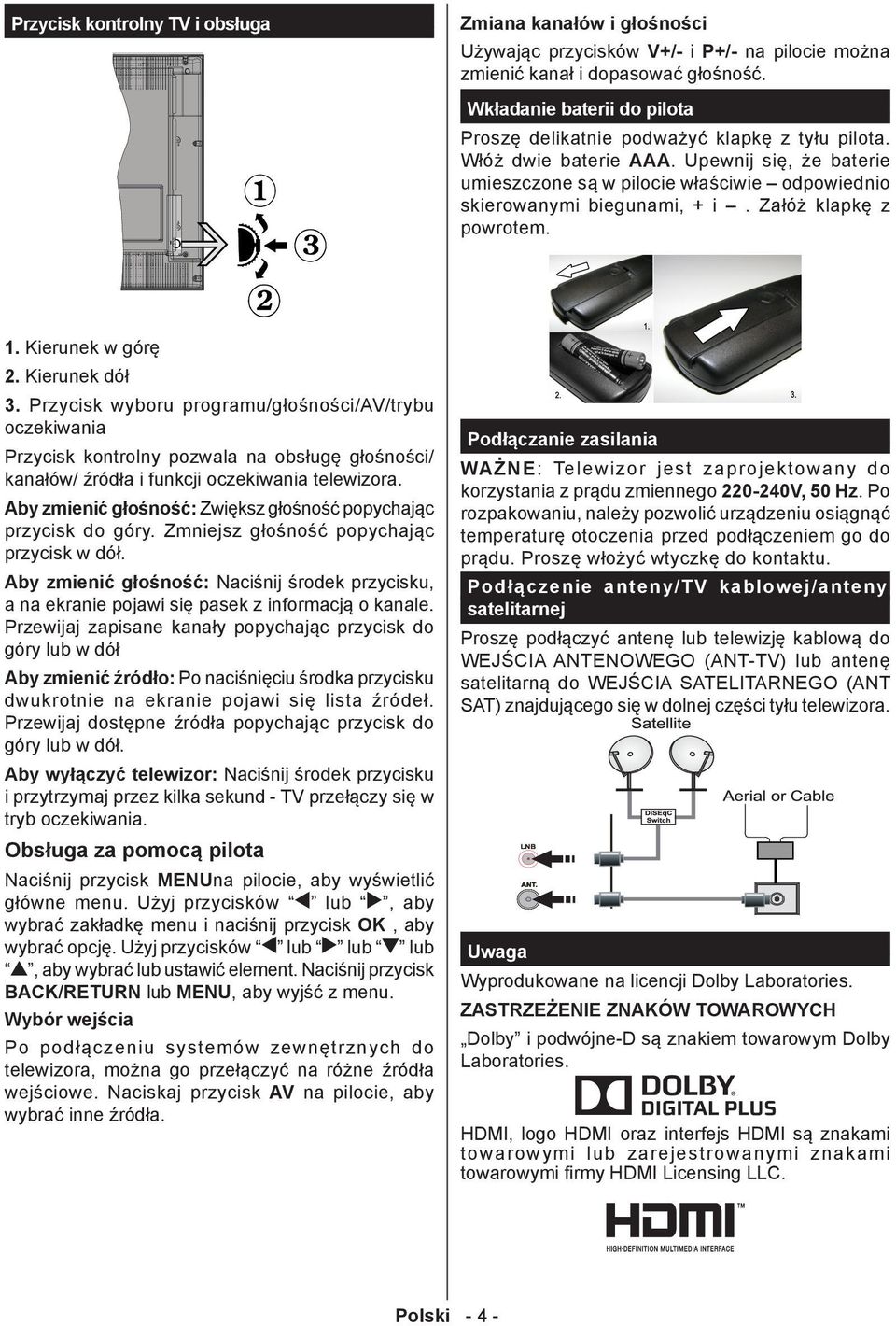 Załóż klapkę z powrotem. 1. Kierunek w górę 2. Kierunek dół 3.