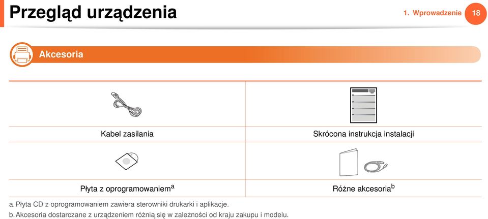 Płyta z oprogramowaniem a Różne akcesoria b a.