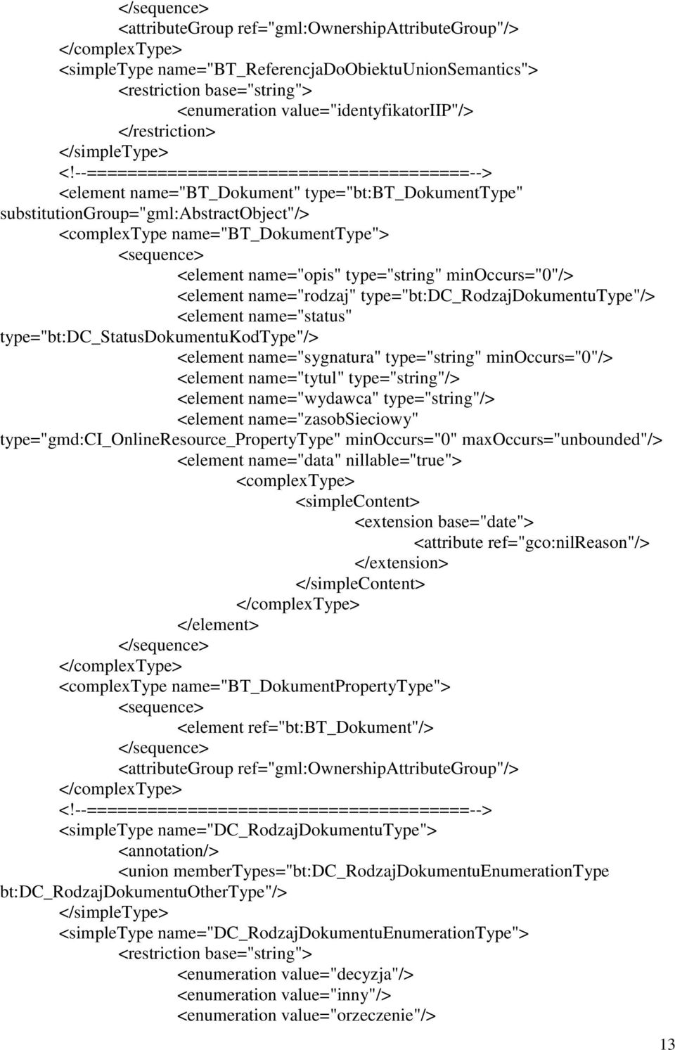 type="bt:dc_statusdokumentukodtype"/> <element name="sygnatura" type="string" minoccurs="0"/> <element name="tytul" type="string"/> <element name="wydawca" type="string"/> <element