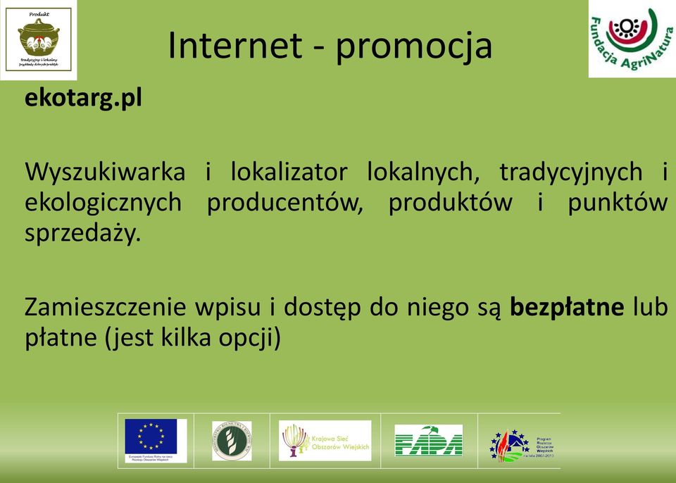 ekologicznych producentów, produktów i punktów