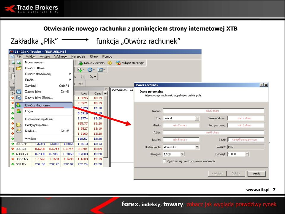 internetowej XTB Zakładka