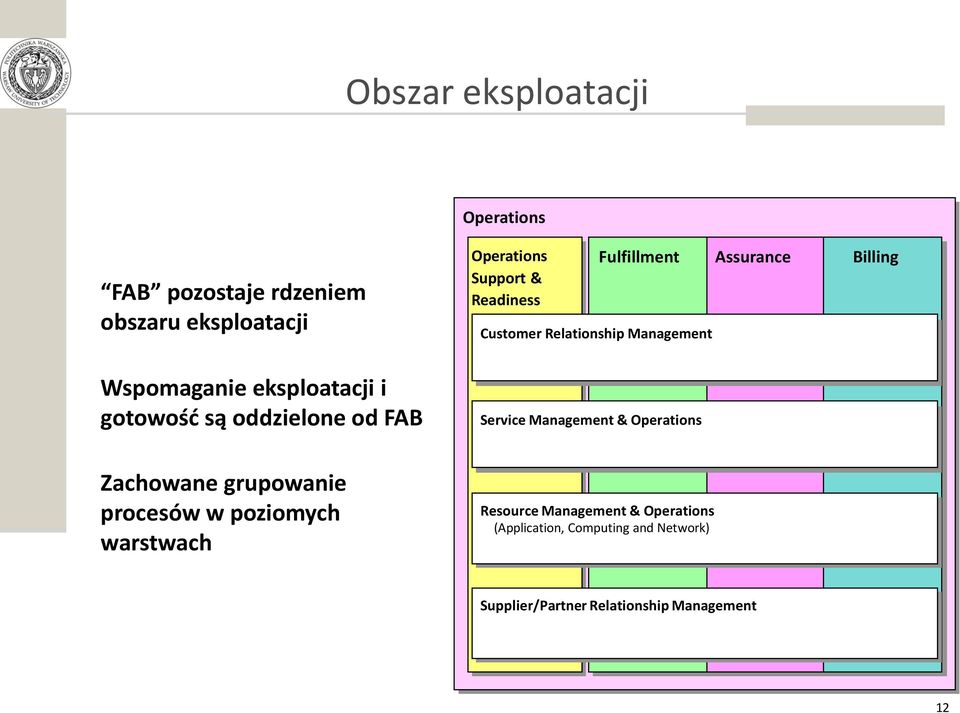 oddzielone od FAB Service Management & Operations Zachowane grupowanie procesów w poziomych warstwach