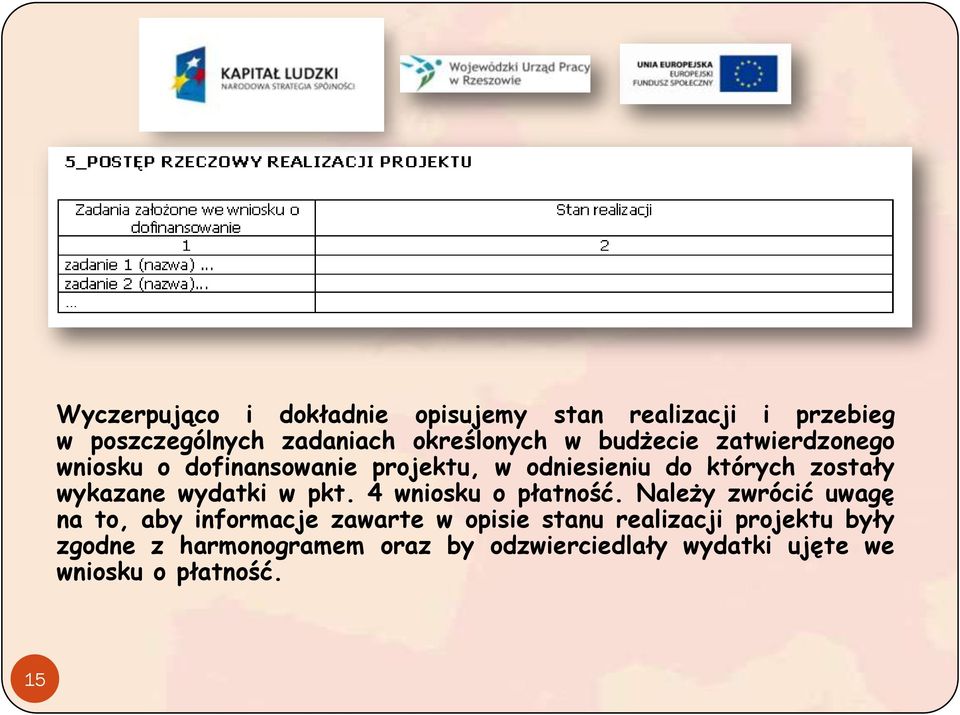 wydatki w pkt. 4 wniosku o płatność.