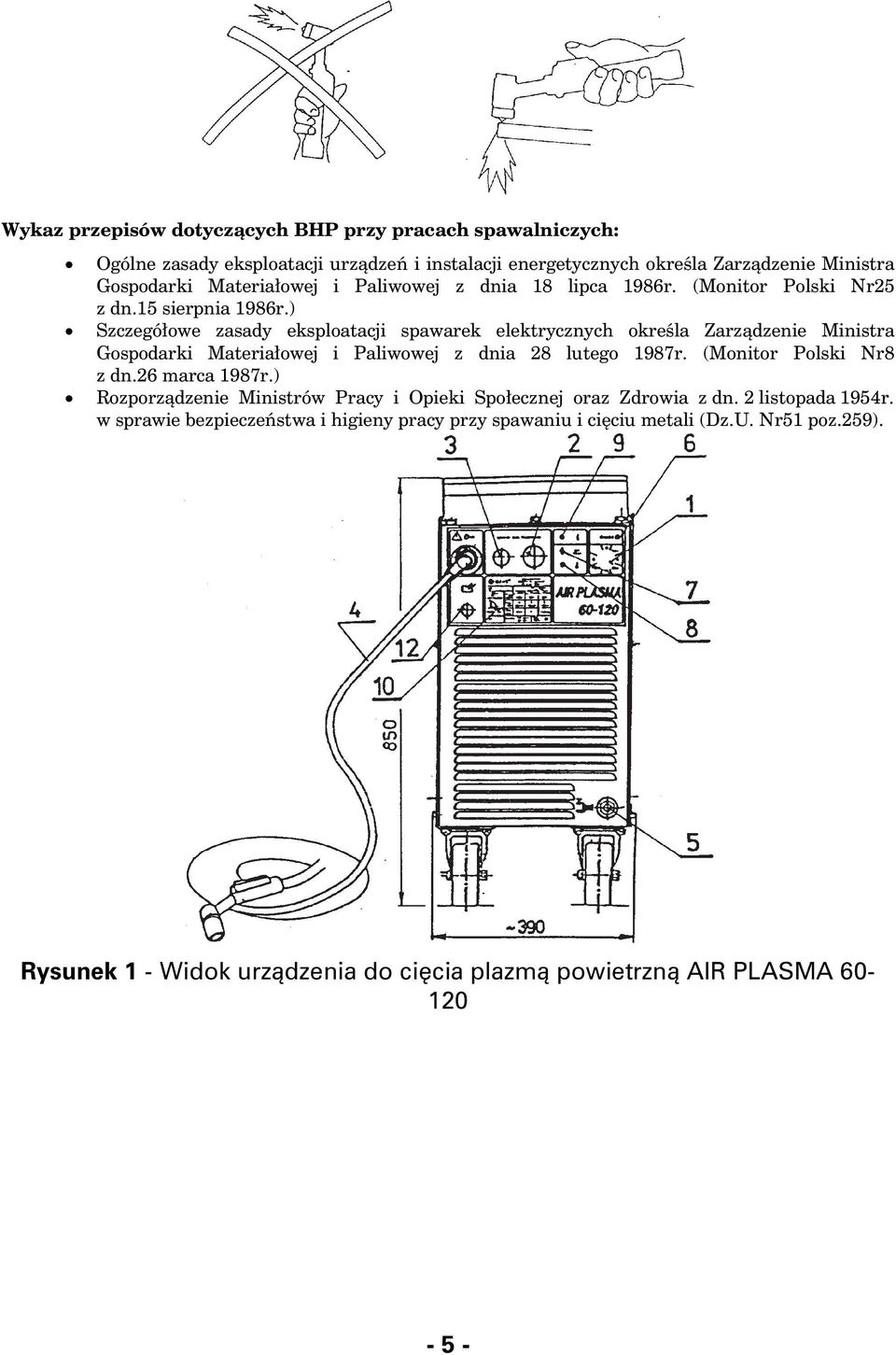 ) Szczegó³owe zasady eksploatacji spawarek elektrycznych okreœla Zarz¹dzenie Ministra Gospodarki Materia³owej i Paliwowej z dnia 28 lutego 1987r. (Monitor Polski Nr8 z dn.