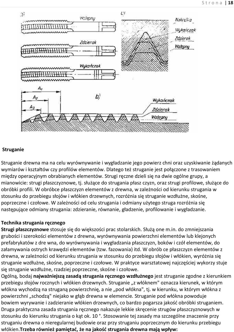 służące do strugania płasz czyzn, oraz strugi profilowe, służące do obróbki profili.