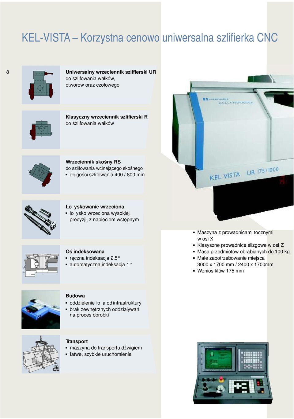 ręczna indeksacja 2,5 automatyczna indeksacja 1 Maszyna z prowadnicami tocznymi w osi X Klasyszne prowadnice ślizgowe w osi Z Masa przedmiotów obrabianych do 100 kg Małe zapotrzebowanie miejsca