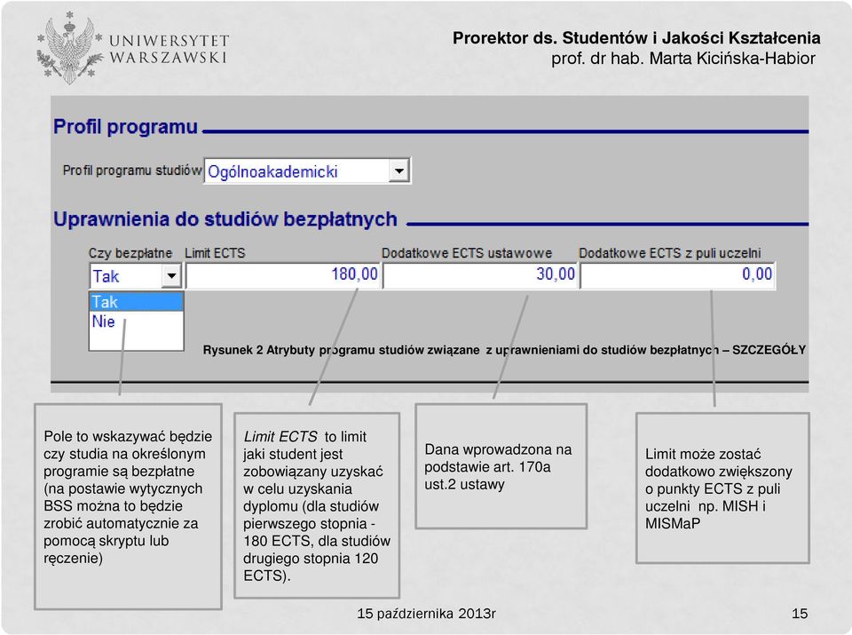 student jest zobowiązany uzyskać w celu uzyskania dyplomu (dla studiów pierwszego stopnia - 180 ECTS, dla studiów drugiego stopnia 120 ECTS).