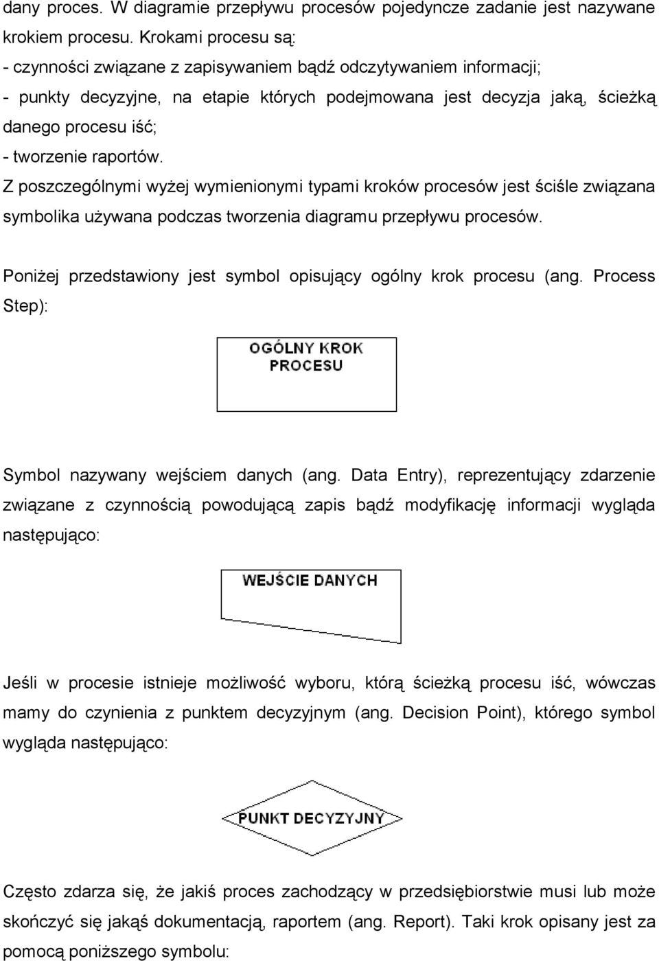 raportów. Z poszczególnymi wyżej wymienionymi typami kroków procesów jest ściśle związana symbolika używana podczas tworzenia diagramu przepływu procesów.