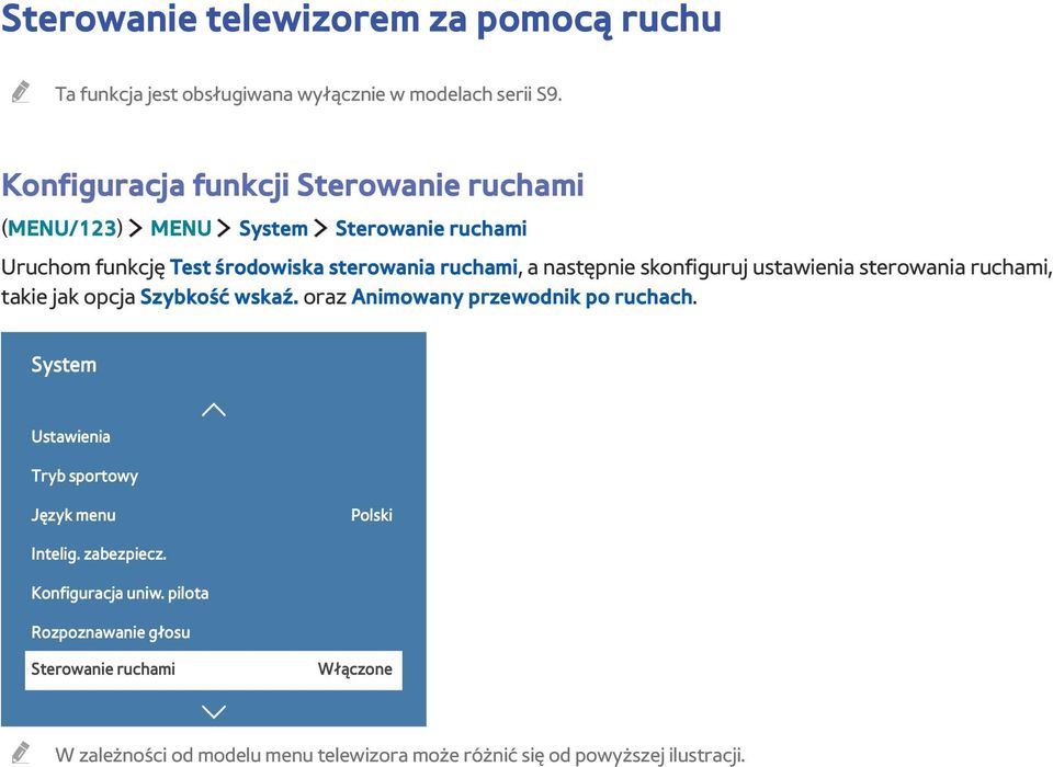 skonfiguruj ustawienia sterowania ruchami, takie jak opcja Szybkość wskaź. oraz Animowany przewodnik po ruchach.