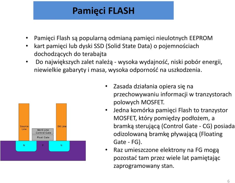 Zasada działania opiera się na przechowywaniu informacji w tranzystorach polowych MOSFET.