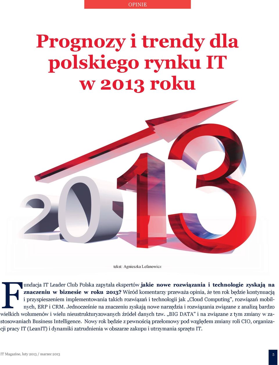 Wśród komentarzy przeważa opinia, że ten rok będzie kontynuacją i przyspieszeniem implementowania takich rozwiązań i technologii jak Cloud Computing, rozwiązań mobilnych, ERP i CRM.