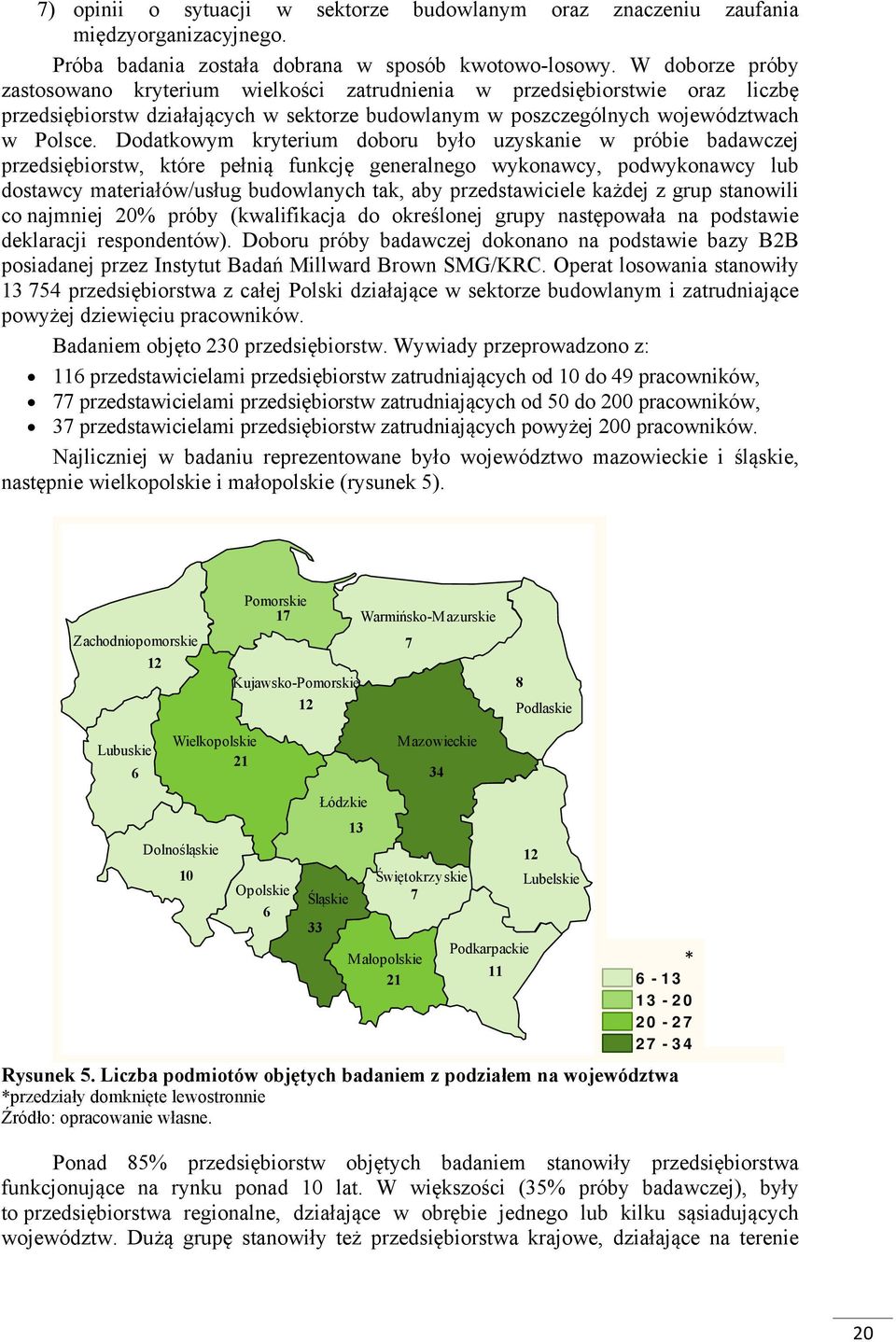 Dodatkowym kryterium doboru było uzyskanie w próbie badawczej przedsiębiorstw, które pełnią funkcję generalnego wykonawcy, podwykonawcy lub dostawcy materiałów/usług budowlanych tak, aby