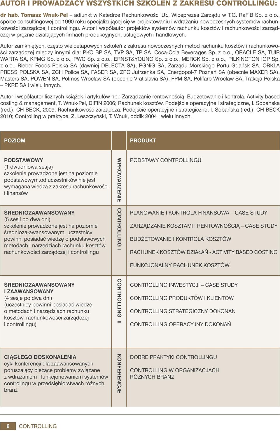 Autor i współautor projektów systemów rachunku kosztów i rachunkowości zarządczej w prężnie działających firmach produkcyjnych, usługowych i handlowych.