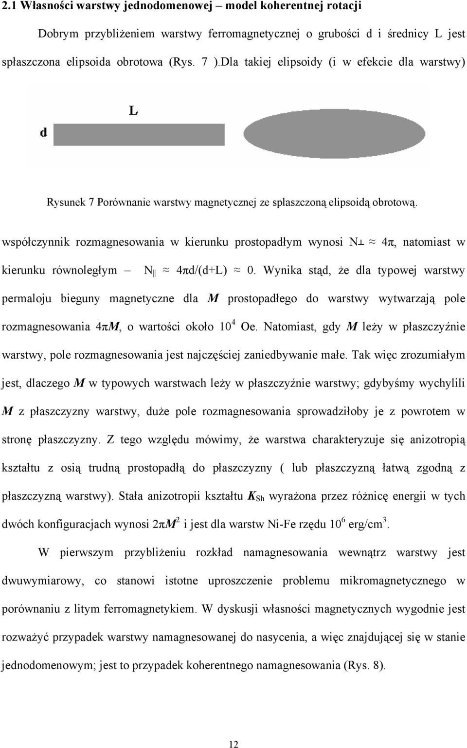 współczynnik rozmagnesowania w kierunku prostopadłym wynosi N 4π, natomiast w kierunku równoległym N 4πd/(d+L) 0.