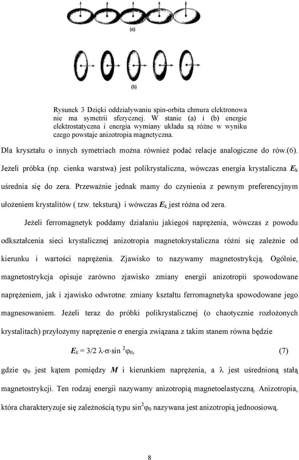 Dla kryształu o innych symetriach można również podać relacje analogiczne do rów.(6). Jeżeli próbka (np. cienka warstwa) jest polikrystaliczna, wówczas energia krystaliczna E k uśrednia się do zera.