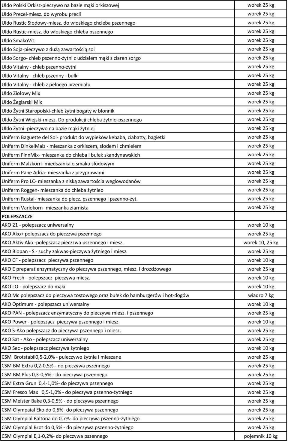 chleb pszenny - bułki Uldo Vitalny - chleb z pełnego przemiału Uldo Ziołowy Mix Uldo Żeglarski Mix Uldo Żytni Staropolski-chleb żytni bogaty w błonnik Uldo Żytni Wiejski-miesz.