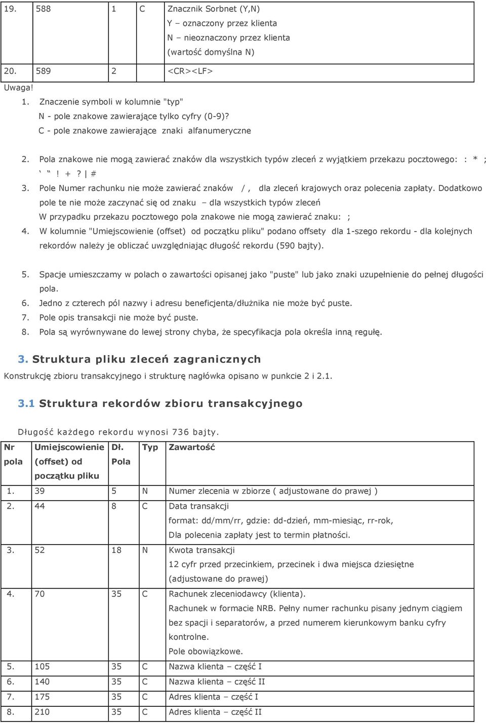 Pole Numer rachunku nie może zawierać znaków /, dla zleceń krajowych oraz polecenia zapłaty.