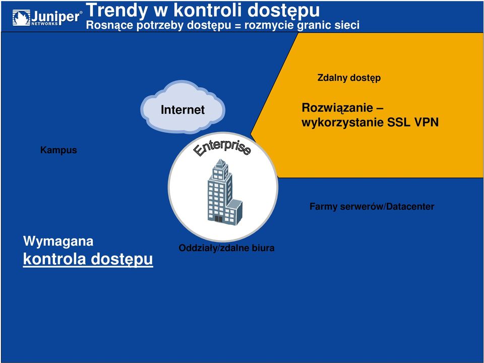 Zaufany/niezaufany ruch Farmy serwerów/datacenter Wymagana Słaba kontrola duży dostęp kontrola dostępu Oddziały/zdalne biura Podatne