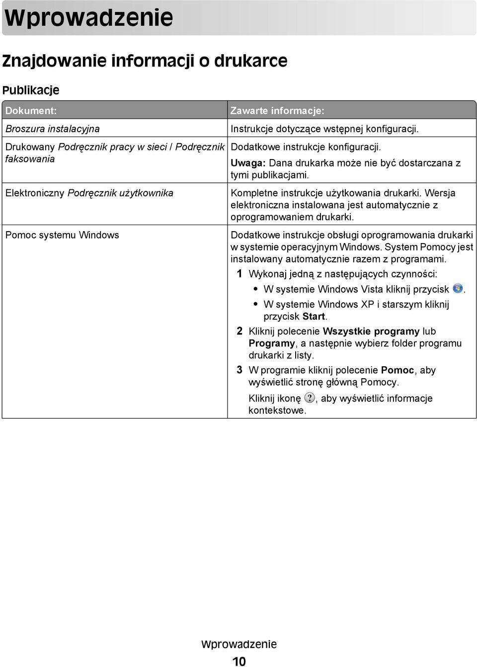 Kompletne instrukcje użytkowania drukarki. Wersja elektroniczna instalowana jest automatycznie z oprogramowaniem drukarki.